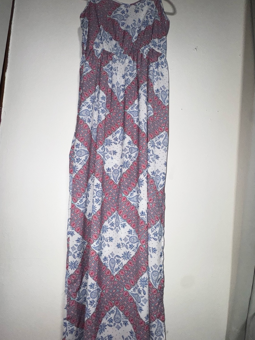 Women's Blue and Pink Printed Maxi Skirt brand Pink rose size L #vintage